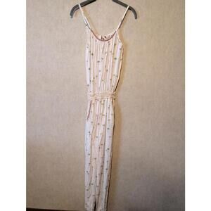 SKEMO white pink palm tree beaded boho beachy jumpsuit sz M